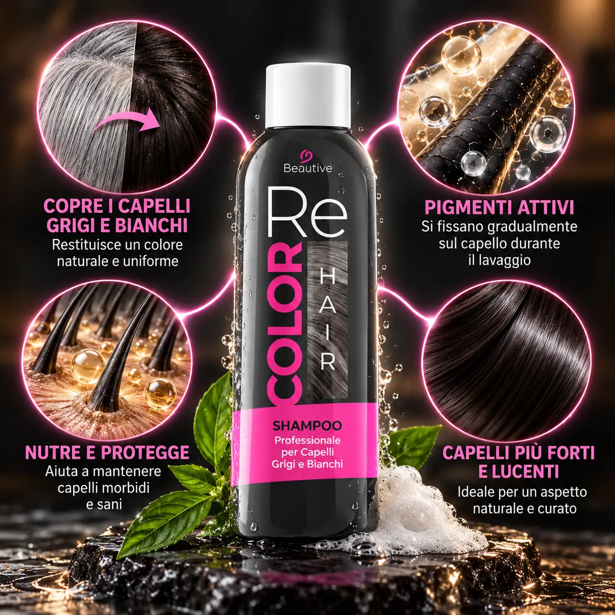 Uomo allo specchio — capelli bianchi alle radici